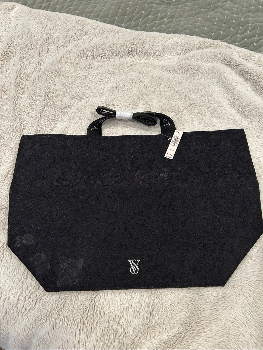 Victoria's Secret Black Lace Logo Strap Tote